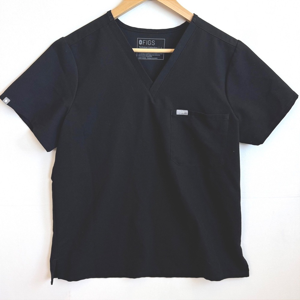 FIGS Catarina Scrub Top Womens Large Black V-Neck Technical Collection